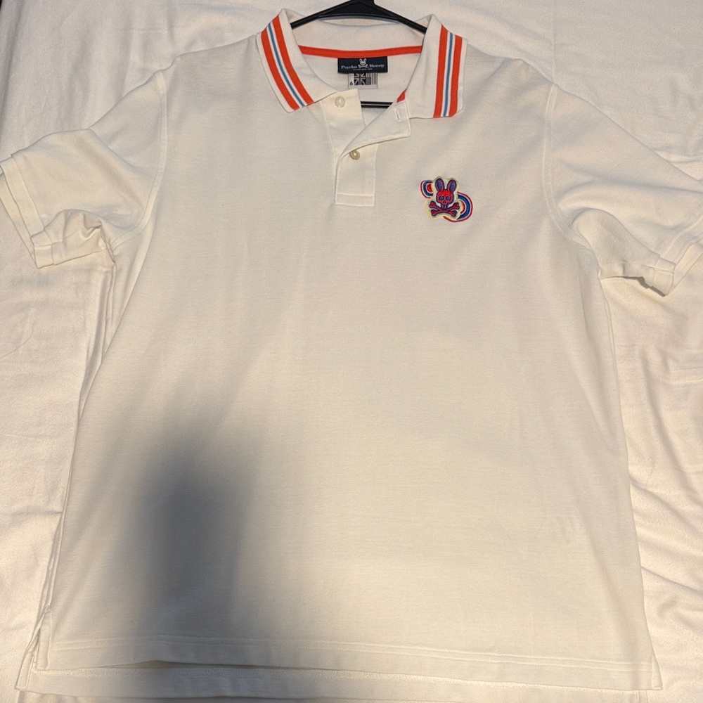 Psycho Bunny White Polo with Striped Collar